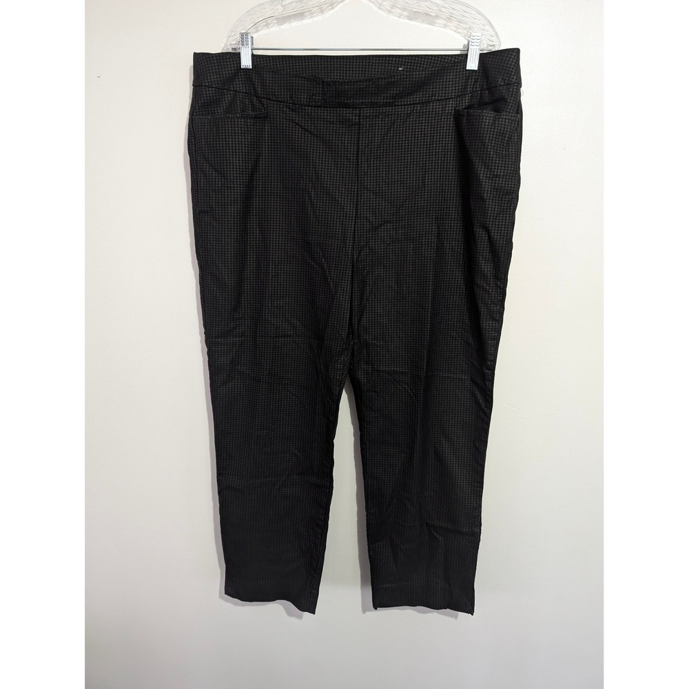 Chicos Houndstooth Pull On Ankle Pants Black‎ Grey Womens Size 4R US 20R Stretch